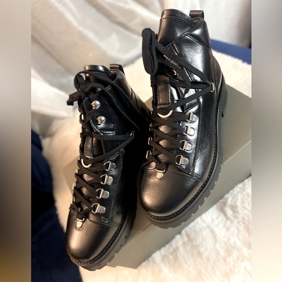 ALL SAINTS Women’s Sz 7 Lia Calf Leather Drawstring Black Combat Boots UK5 NIB - Picture 1 of 7